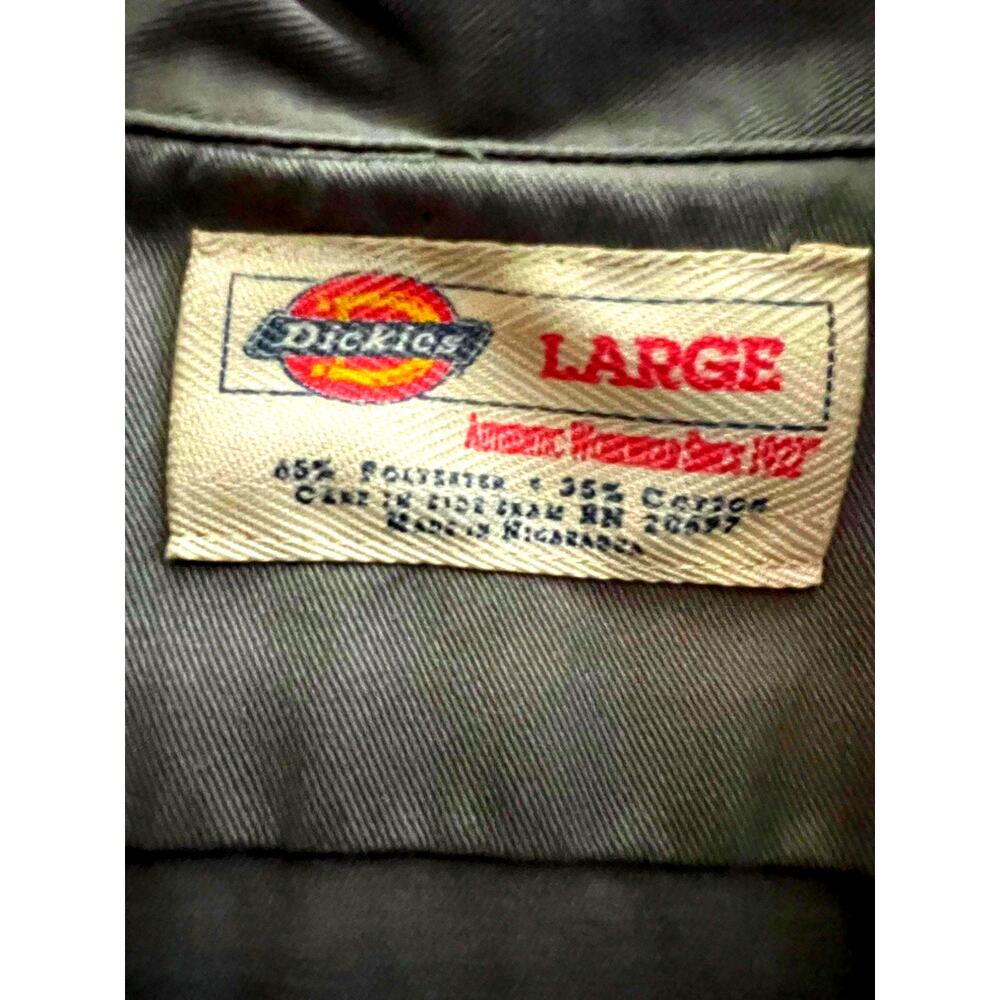 Dickies Gray Black Double Graphic Embroider Mechanic Garage Button Up Shirt L - Picture 7 of 10